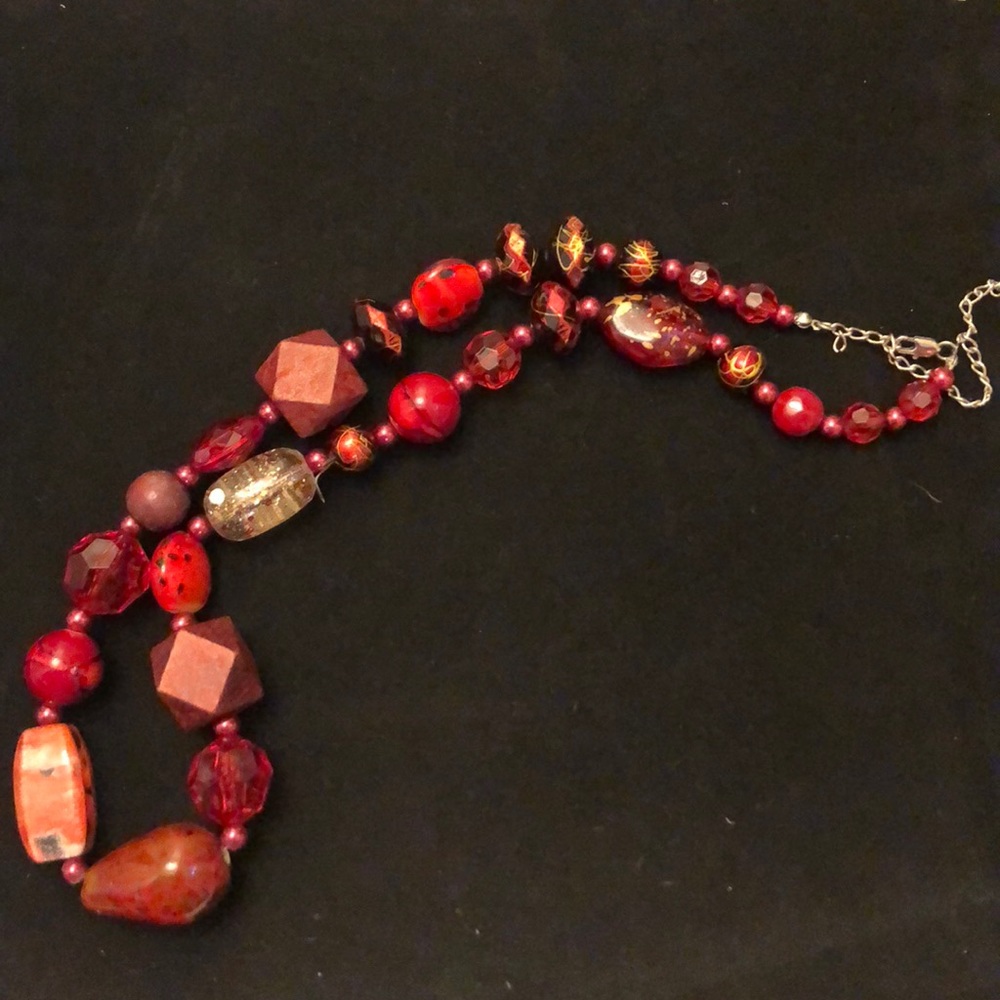 NEW RED Beaded Statement Necklace